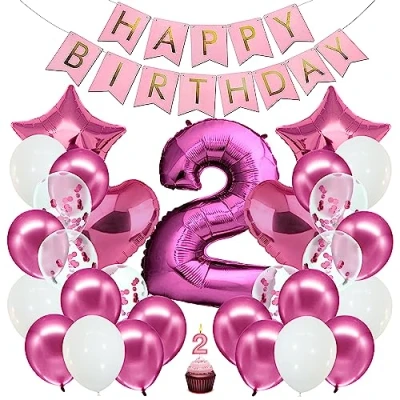 Abbildung von envami® Geburtstagsdeko Mädchen Pink Zahl 2. Geburtstag Happy Birthday Deko Folienballon 2 Luftballon Kindergeburtstag