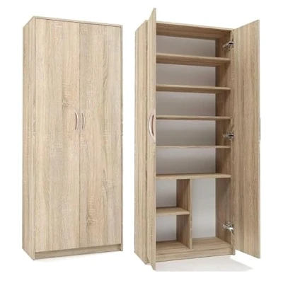 Abbildung von Mehrzweckschrank Aktenschrank mit 2 Türen und 8 Fächern Bücherregal Büroschrank Haushaltsschrank 180x74x35cm (Sonoma)