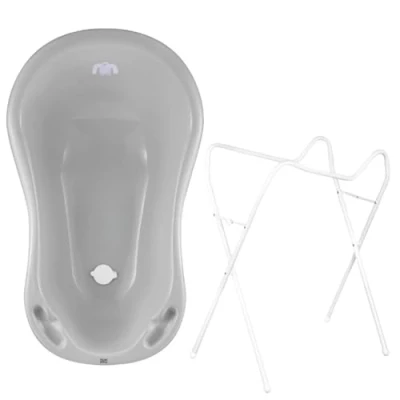 Abbildung von Hylat Baby Babybadewanne mit Gestell und Abfluss TÜV Rheinland zertifiziert ergonomisch komfortabel für Neugeborene Babys Lite Kollektion