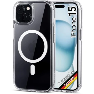 Abbildung von JProtect Magnetische Handyhülle für iPhone 15 MagSafe Hülle/Stoßfeste Hülle Transparent/Durchsichtige Case Apple Magnet/Hülle Magnetisch