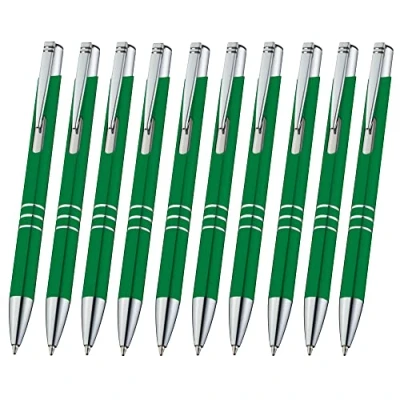 Abbildung von Libetui Pack 10 hochwertige Kugelschreiber Metall Metallkugelschreiber Grüne Druckkugelschreiber mit blauer Tinte, auswechselbare Großraum Mine blauschreibend Kulis