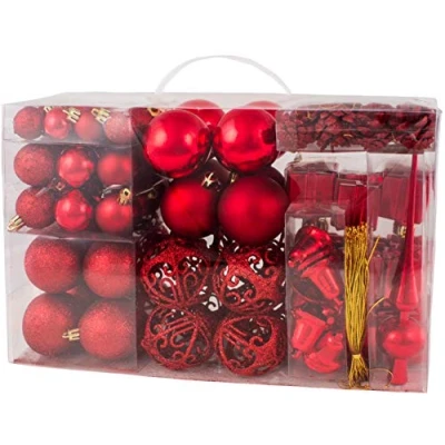 Abbildung von BRUBAKER 101 teiliges Set Weihnachtskugeln mit Baumspitze Rot Christbaumschmuck