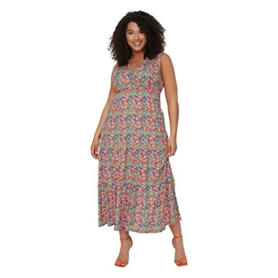 Abbildung von Trendyol Damen Damenkleid Kleid, Normale Passform, Strick, Übergröße, Sehr bunt, X Large