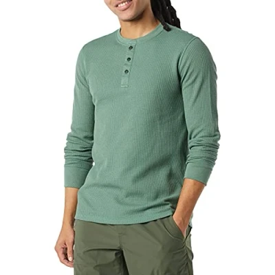Abbildung von Amazon Essentials Herren Langärmeliges Waffel Henley, Normale Passform, Grün, S