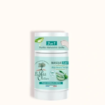Abbildung von LE PETIT OLIVIER 3 in 1 Gesichtsmaske Aloe Vera &amp; Grüner Tee reinigt, erfrischt vereinheitlicht für normale bis Mischhaut 99% natürlicher Ursprung ohne Silikon hergestellt