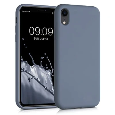 Abbildung von kwmobile Hülle kompatibel mit Apple iPhone XR gummierte TPU Silikon Handyhülle Schutzhülle für kabelloses Laden Case in Blaugrau
