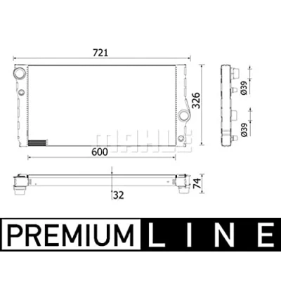 Abbildung von MAHLE ORIGINAL CR 955 000P Kühler, Motorkühlung 600mm 326mm 32mm Kühlrippen gelötet BMW: 7, 6 Gran Coupe, Coupe