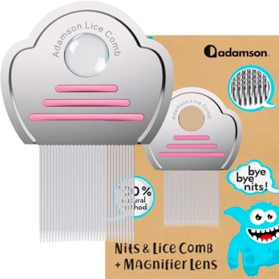 Abbildung von Adamson Läusekamm Kinder Lice Comb Edelstahl Nissenkamm Extra Fein Effektiver Langlebig und Leicht zu Reinigen Rosa