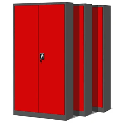 Abbildung von Jan Nowak 3er Set Aktenschrank C001H Büroschrank Metallschrank Stahlschrank Werkzeugschrank Stahlblech Pulverbeschichtet Flügeltürschrank Abschließbar 195 cm x 90 40 (anthrazit/rot)