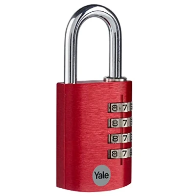 Abbildung von Yale YE3CB/38/131/1/CO Standardschutz Aluminium Kombinationsschloss Vorhängeschloss Rot 38mm Stahlbügel 4 Zahlenschloss