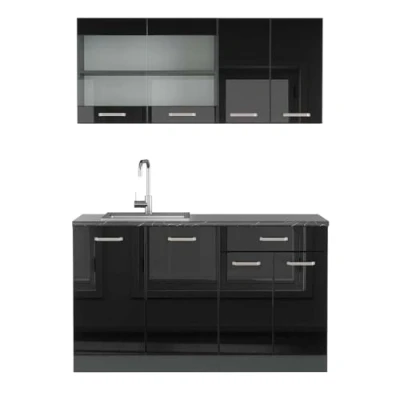 Abbildung von Vicco Singleküche R Line, Schwarz Hochglanz/Anthrazit, 140 cm, AP Anthrazit