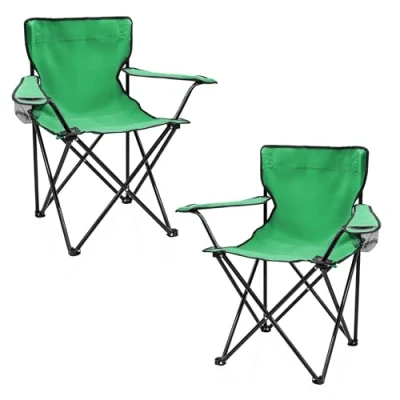 Abbildung von Camping Klappstuhl mit Getränkehalter 2er Set Lime grün Campingstuhl klappbar Tragetasche Stuhl faltbar für Festival Freizeit Garten Angler Sessel Belastbarkeit bis 100 kg
