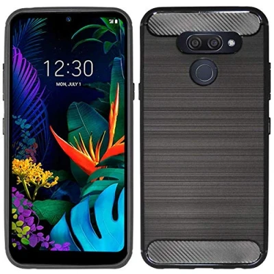 Abbildung von cofi1453® Silikon Hülle Carbon kompatibel mit LG K50 TPU Case Soft Handyhülle Cover Schutzhülle Schwarz
