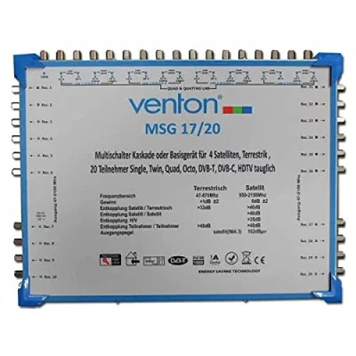 Abbildung von Venton Sat Multischalter 17/20 MSG I Multiswitch für bis zu 20 Teilnehmer Verteiler 17 Eingänge Ausgänge UHD Full HD TV 4K 3D Empfang digitaler &amp; terrestrischer Signale inkl Netzteil
