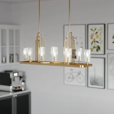 Abbildung von Elstead Lighting QN KIMROSE10 BNB QUINTIESSE Kronleuchter Kimrose E14 10x40W Stahl, Messing gebürstet; Glas klar, geriffelt L:32.5cm H:44.9cm B: