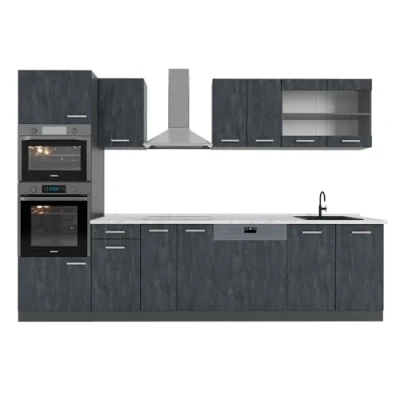 Abbildung von Vicco Küchenzeile R Line, Schwarz Beton/Anthrazit, 300 cm AP Marmor