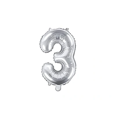 Abbildung von PartyDeco Folienballon Nummer &quot;3&quot; Silber Geburtstag Hochzeit Jahrestag Größe ca. 35 cm Verlobung Silvesterparty Hel Deko