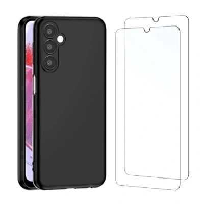 Abbildung von NEW&#039;C Hülle für Samsung Galaxy M34 5G Ultra Thin Silikon Schwarz und 2 x Panzer Schutz Glas Kratzfest