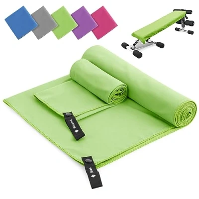Abbildung von Mikrofaser Handtuch 2er Set 180x60cm Groß Badetuch + 80x40cm Klein Hand Gesichtshandtuch Schnelltrocknend Handtücher, Sporthandtuch Fitnessstudio für Fitness Strand Gym (Grün)