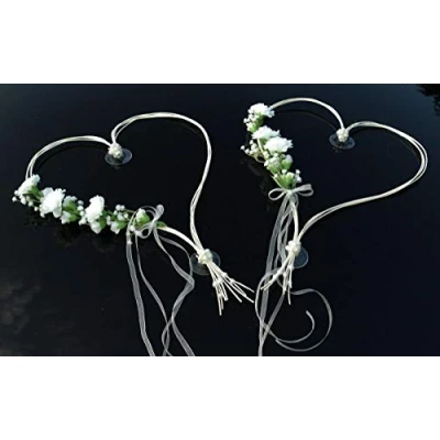 Abbildung von ROMANTISCHE Herzen Autoschmuck Auto Schmuck Braut Paar Rose Deko Dekoration Hochzeit Car Wedding (Weiß 4)