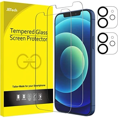 Abbildung von JETech Schutzfolie für iPhone 12 6,1 Zoll mit Kamera Schutz, Gehärtetes Glas Folie, 2 Stück Jeweils