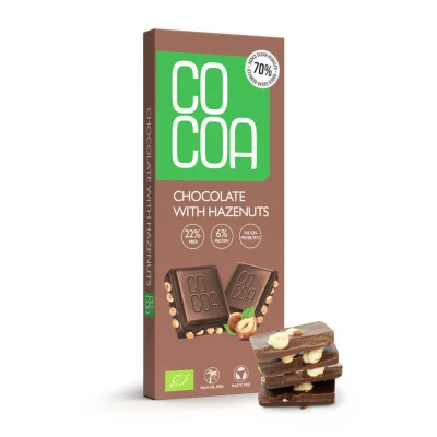 Abbildung von CO COA Schokolade ohne weißer Zucker mit Haselnüssen BIO 40g 70% weniger kokoszucker, Low Carb Snack, Geschenk, vegan, keto freundlich, hoher Ballaststoffgehalt