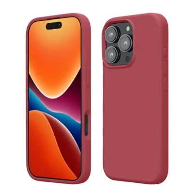 Abbildung von kwmobile Hülle kompatibel mit iPhone 16 Pro Silikon Handy Case Handyhülle weiche Oberfläche kabelloses Laden Dark Rose