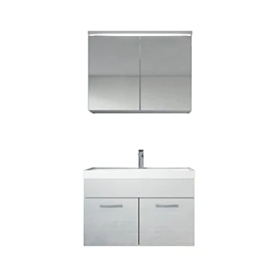 Abbildung von Badezimmer Badmöbel Set Paso 02 80cm Waschbecken Weiß Hochglanz Unterschrank Schrank Spiegelschrank
