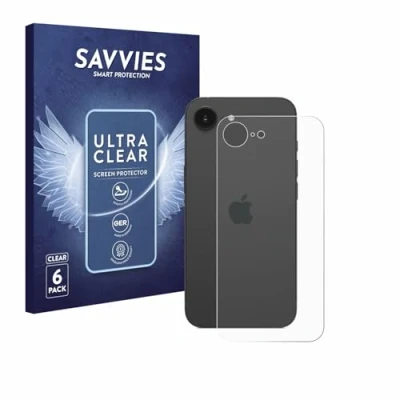 Abbildung von Savvies 6 Stück Schutzfolie für Apple iPhone 16e (Rückseite) Displayschutz Folie Ultra Transparent