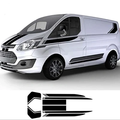 Abbildung von JEZOE 7 Teile/los Auto Aufkleber Sport Streifen KIT Vinyl Tuning Zubehör, Für Ford Transit Tourneo Custom MK7 MK8 MK9, Black