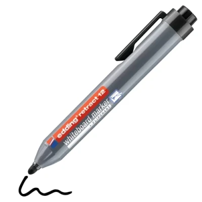 Abbildung von edding 12 Retract Whiteboardmarker schwarz 10 Whiteboard Stifte Rundspitze 1,5 3 mm kappenloses Design für die einhändige Bedienung auf Whiteboard, Flipchart, Magnettafel, Pinnwand