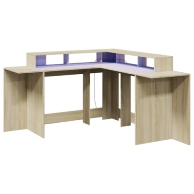 Abbildung von vidaXL LED Schreibtisch, Computertisch mit Stauraum, Arbeitstisch Laptoptisch L Form, Eckschreibtisch Gaming Tisch PC Tisch, Sonoma Eiche Holzwerkstoff