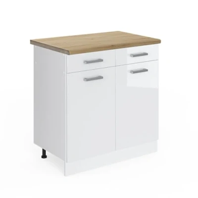 Abbildung von Vicco Küchenschrank R Line, Weiß Hochglanz, 80 cm AP Eiche