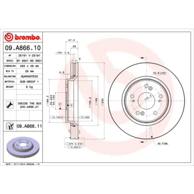 Abbildung von BREMBO 09.A866.10 Bremsscheibe 293 28 5 innenbelüftet mit Schrauben HONDA: CR V 4, 3