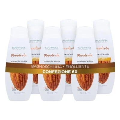 Abbildung von Naturaverde Natural Beauty Mandel Duschgel, beruhigende Duschschaum, Inhaltsstoffe natürlichen Ursprungs, 6 x 750 ml