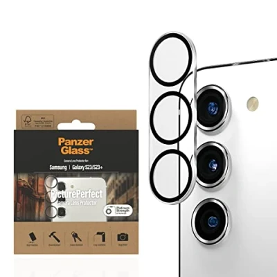 Abbildung von PanzerGlass™ Picture Perfect Kameraschutz für Samsung Galaxy S23 S23+ kratzfester Objektivschutz aus gehärtetem Glas, ultra klar und Anti Fingerprint volle Bildqualität