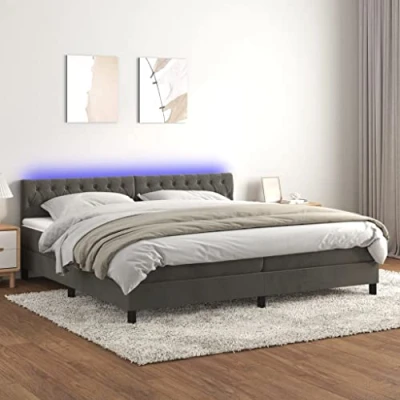 Abbildung von vidaXL Boxspringbett mit Matratze LED Bett Bettgestell Doppelbett Polsterbett Hotelbett Bettrahmen Lattenrost Schlafzimmerbett Dunkelgrau 200x200cm Samt