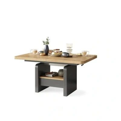 Abbildung von All4All Couchtisch Leo 120x75 cm Wohnzimmertisch Höhenverstellbar Esstisch mit Ablage und Schublade Ausziehbar bis 180 Esszimmertisch Modern Artisan Eiche + Anthrazit 05