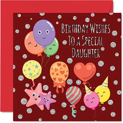 Abbildung von Lustige Geburtstagskarten für Tochter Geburtstagsballons Happy Birthday Karte von Mama, Papa, Geburtstagsgeschenke, 145 mm x Geburtstagsgrußkarten Geschenk
