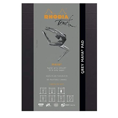 Abbildung von Rhodia 116107C Block Grey Maya Pad, geheftet, 50 Blatt mikroperforiert, Zeichenpapier grau, 14,8 x 21cm, Cross&#039;n&#039;Dot, 120g, 1 Stück