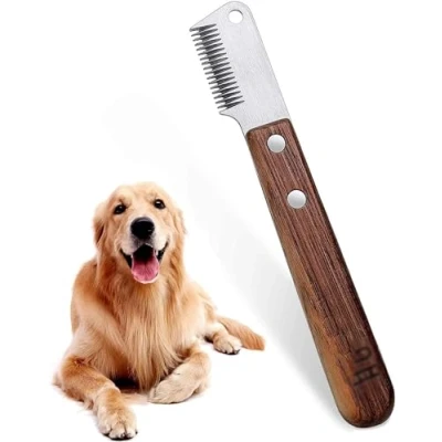 Abbildung von Lushly Trimmmesser für Hunde, Rasierkamm Haustiere, Pflegewerkzeuge Kämme mit Holzgriff Hunde und Katzen