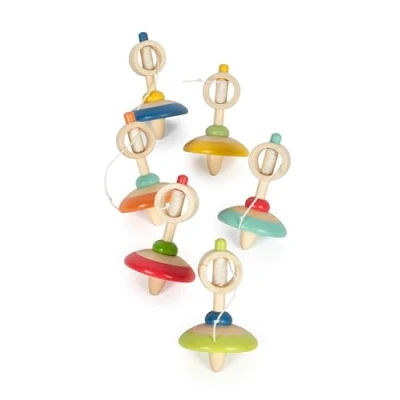 Abbildung von small foot Display Holzkreisel mit Schnur, 12 Bunte Kreisel aus Holz, ideales Mitbringsel, für Kinder ab 3 Jahren, 12605