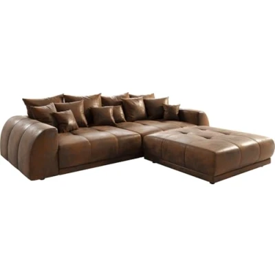 Abbildung von Big Sofa Violetta 310x135 Braun Antik Optik Hocker Kissen