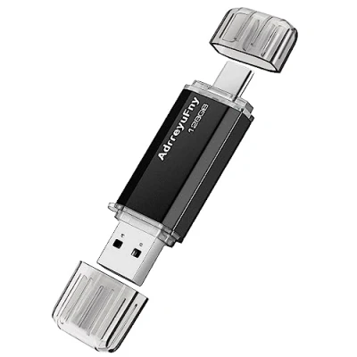 Abbildung von USB C Stick 128GB Typ 2.0 Flash Drive 2 in 1 mit Kappe LED Licht für Smartphones, Tablets, PC usw. Externe Datenspeicherung