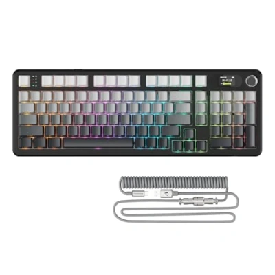 Abbildung von ATTACK SHARK X98PRO Gasket Mechanische Gaming Tastatur, BT/2,4G Wireless/USB C, LED Bildschirm und CNC Knopf, RGB Seitengravur, 98 Tasten Hot Swap Linearschalter, 4000mAh, für PC, MAC Black Gradient
