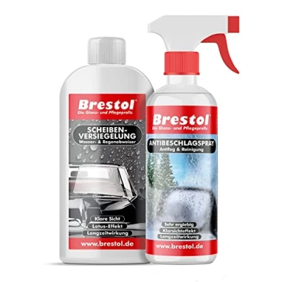 Abbildung von Brestol® Antibeschlagspray + Scheibenversiegelung Set1 (250 ml 300 ml) Wasserabweiser Regenabweiser Antifog Antibeschlag Abperleffekt Abperl Effekt Nano Klarsichtspray Antibeschlagmittel