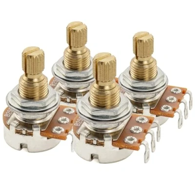 Abbildung von Musiclily Pro Messinggewinde Mini Metrische Größe Split Shaft Control Poti B250k Linear Taper Potentiometers für Gitarre (4er Set)