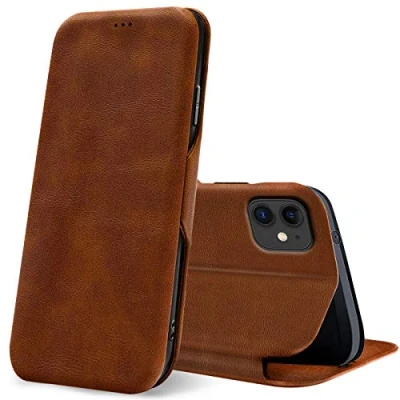 Abbildung von Verco Handyhülle für iPhone 11, Bookstyle Premium Handy Flip Cover Apple 11 Hülle [6,1 Zoll] [integr. Magnet] Book Case PU Leder Tasche, Braun