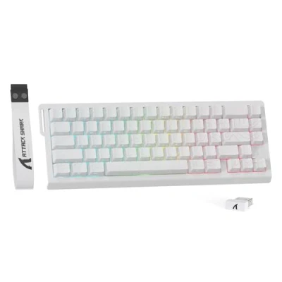 Abbildung von MAMBASNAKE X Attack Shark X68PRO HE 8KHz Rapid Trigger Wireless Gaming Tastatur,BT/2.4G/Kabel,0,01mm RT Genauigkeit Magnetischer Schalter,Einstellbarer Betätigung,5000mAh,RGB,für PC/Mac Weiß Konturen