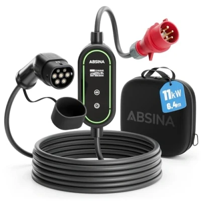 Abbildung von ABSINA Ladekabel CEE 16A auf Typ 2 mit einstellbarer Ladeleistung 11kW Elektroauto Ladegerät (1 tlg)
